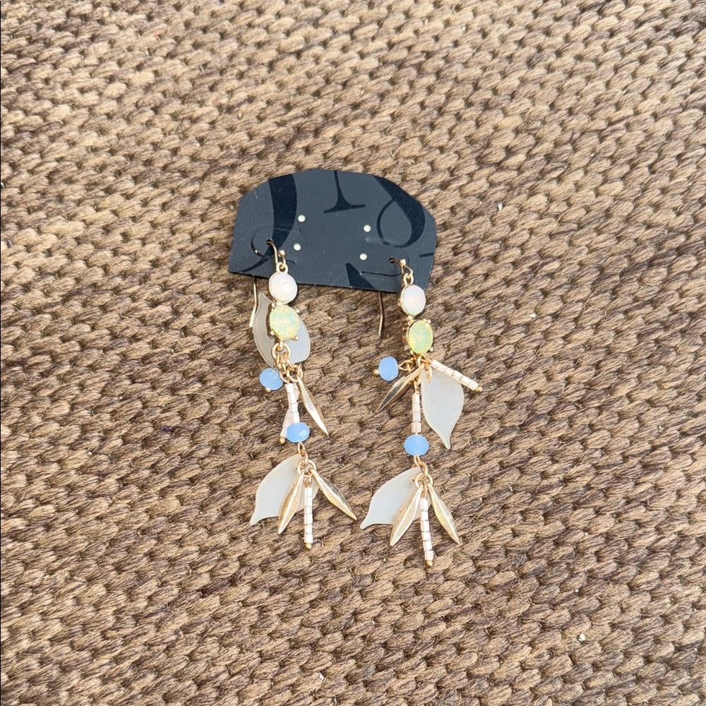 Gold-Tone Dangle Earrings with Opal and Blue Accents